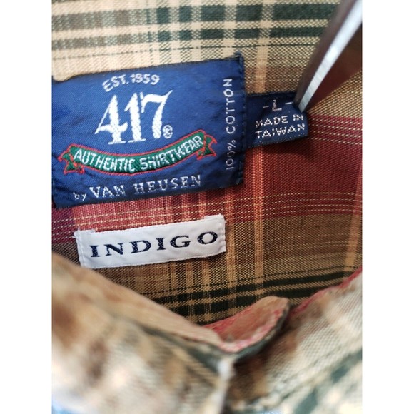 417 by Van Heusen Men's Indigo multicolored Plaid  Shirt Size L cotton VTG - Picture 7 of 12